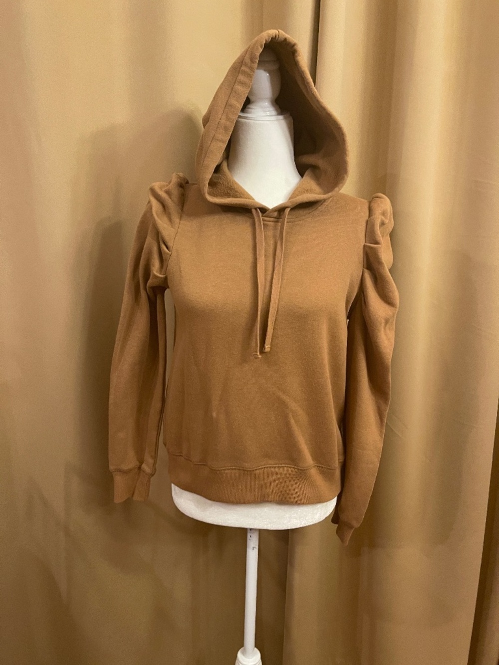 NEW! Rebecca Minkoff Janine Camel Hoodie Pleated Puff Sleeves Size XS
